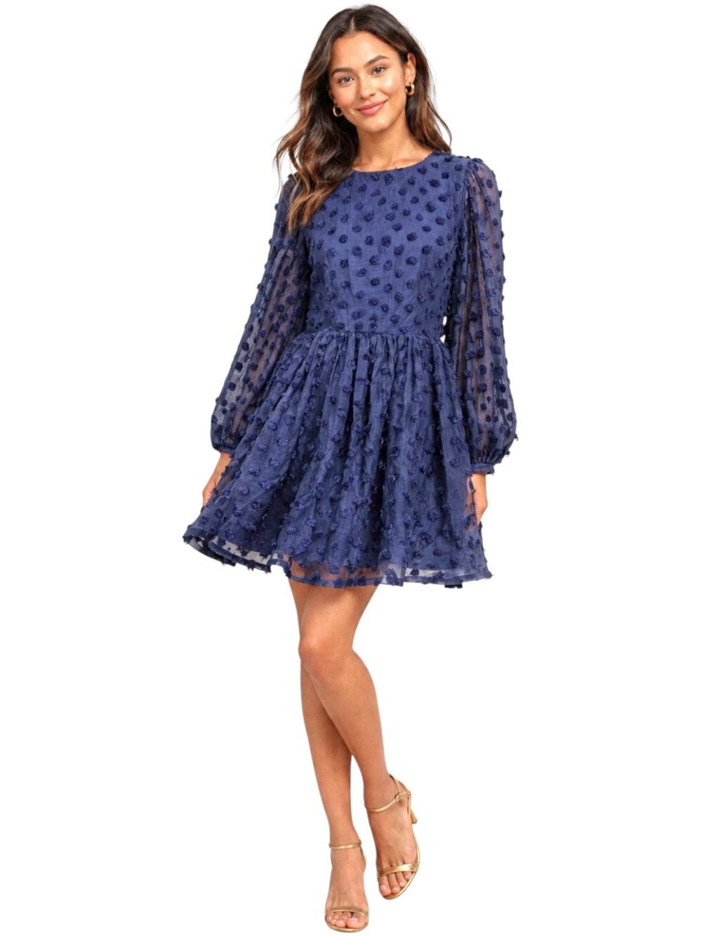 Corey Lynn Calter The Divine Dress Women's Large Jacquard Blue Long Sleeve NEW